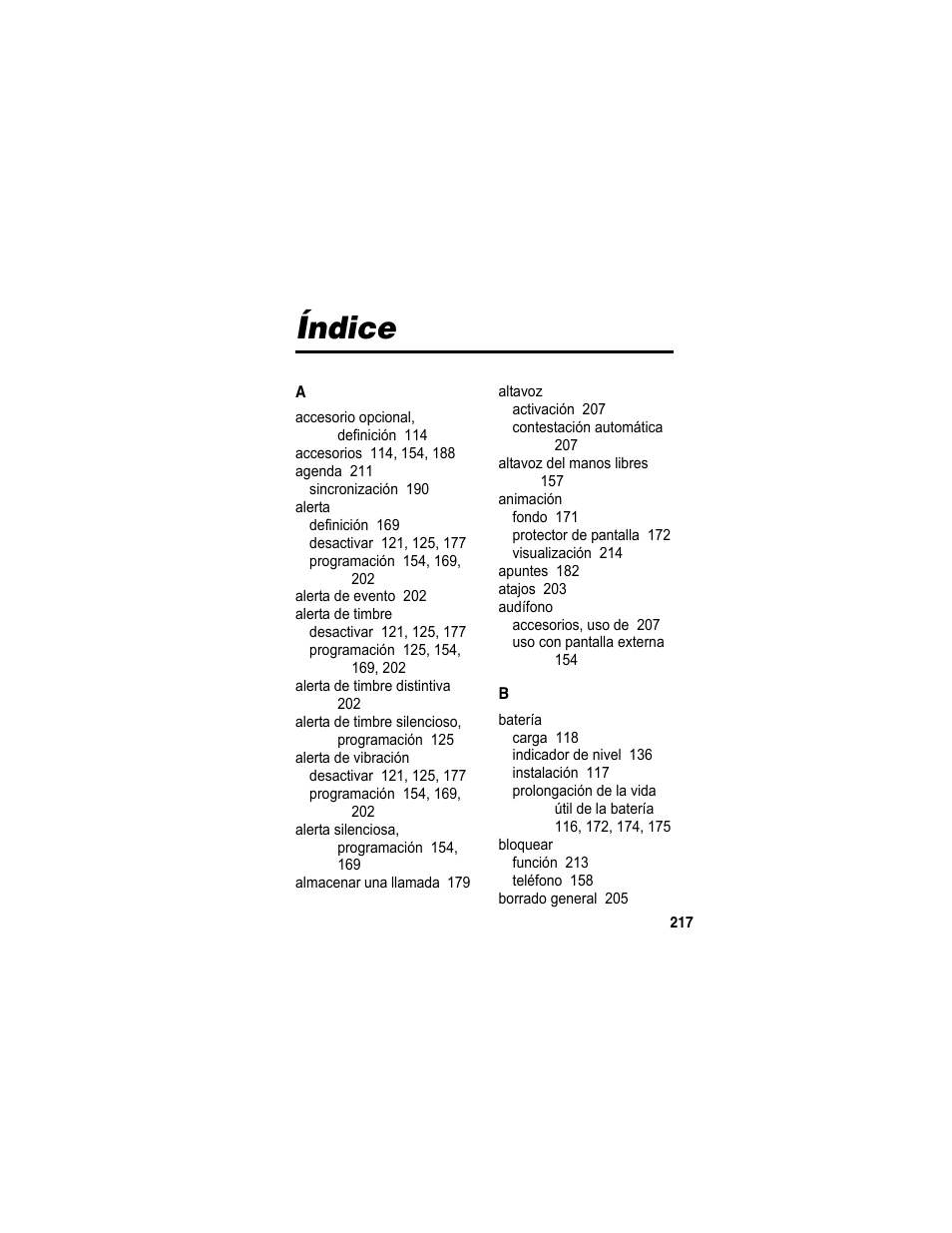 Índice | Motorola A840 User Manual | Page 219 / 284