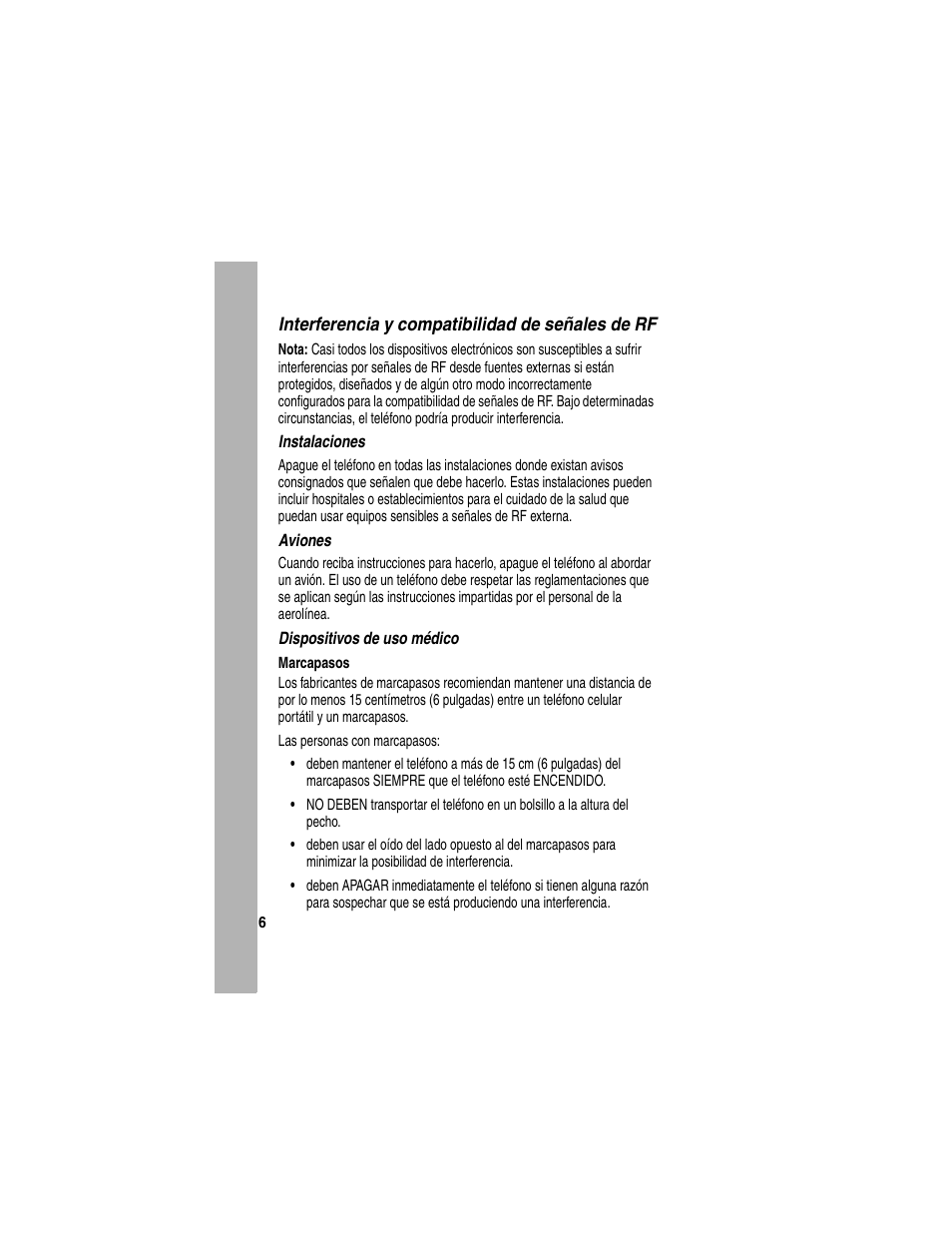 Interferencia y compatibilidad de señales de rf | Motorola A840 User Manual | Page 258 / 284