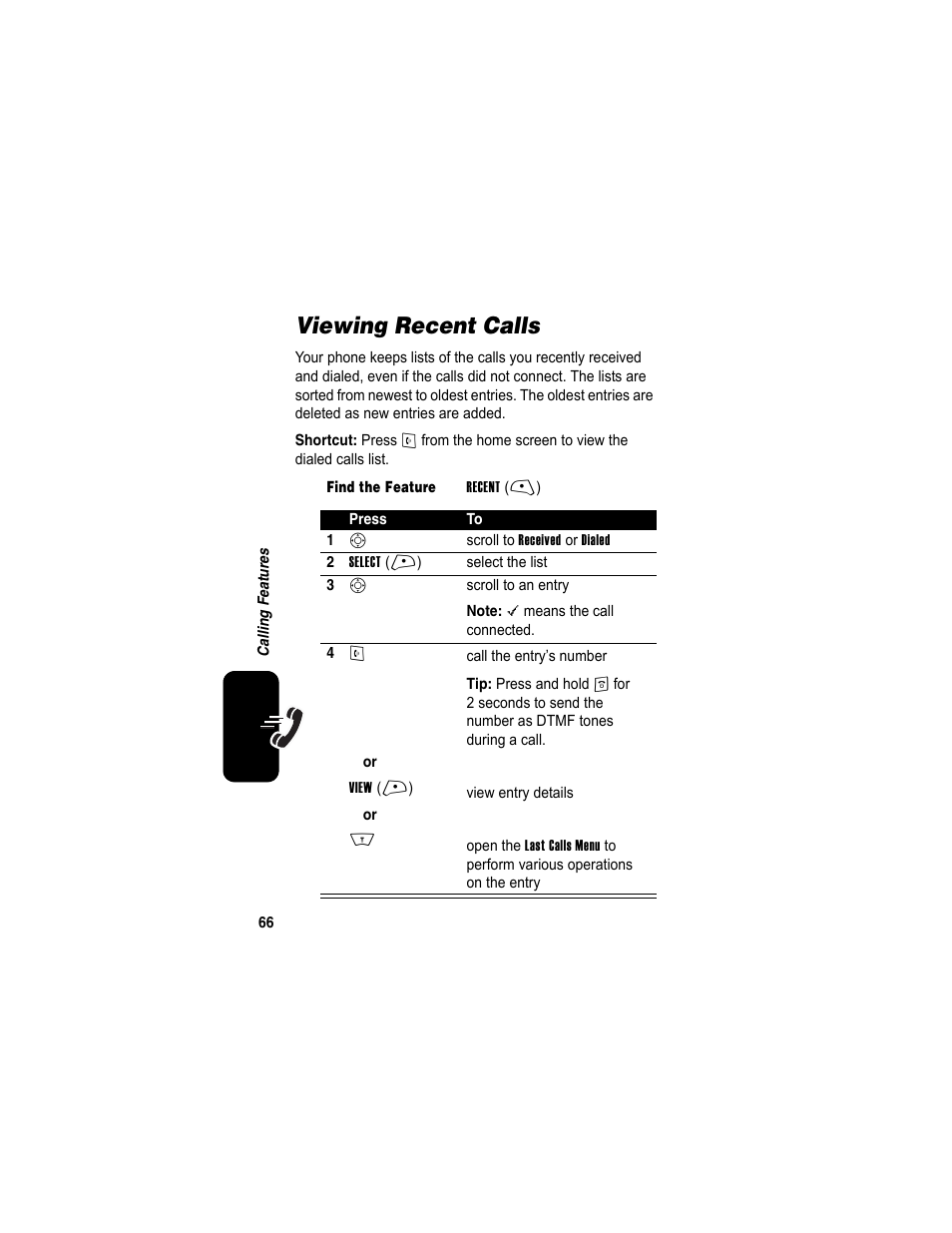 Viewing recent calls | Motorola A840 User Manual | Page 68 / 284