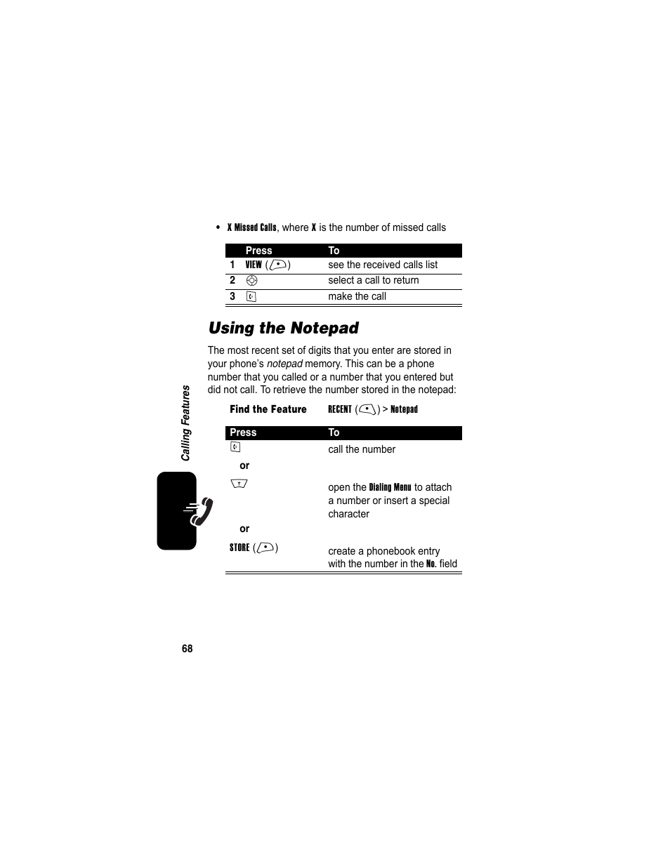 Using the notepad | Motorola A840 User Manual | Page 70 / 284