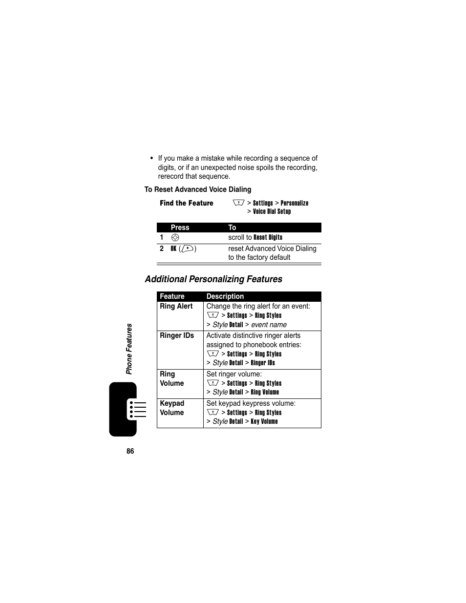 Additional personalizing features | Motorola A840 User Manual | Page 88 / 284