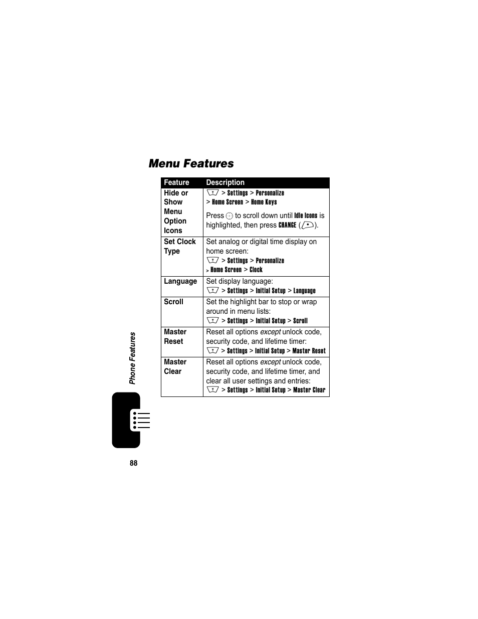 Menu features | Motorola A840 User Manual | Page 90 / 284