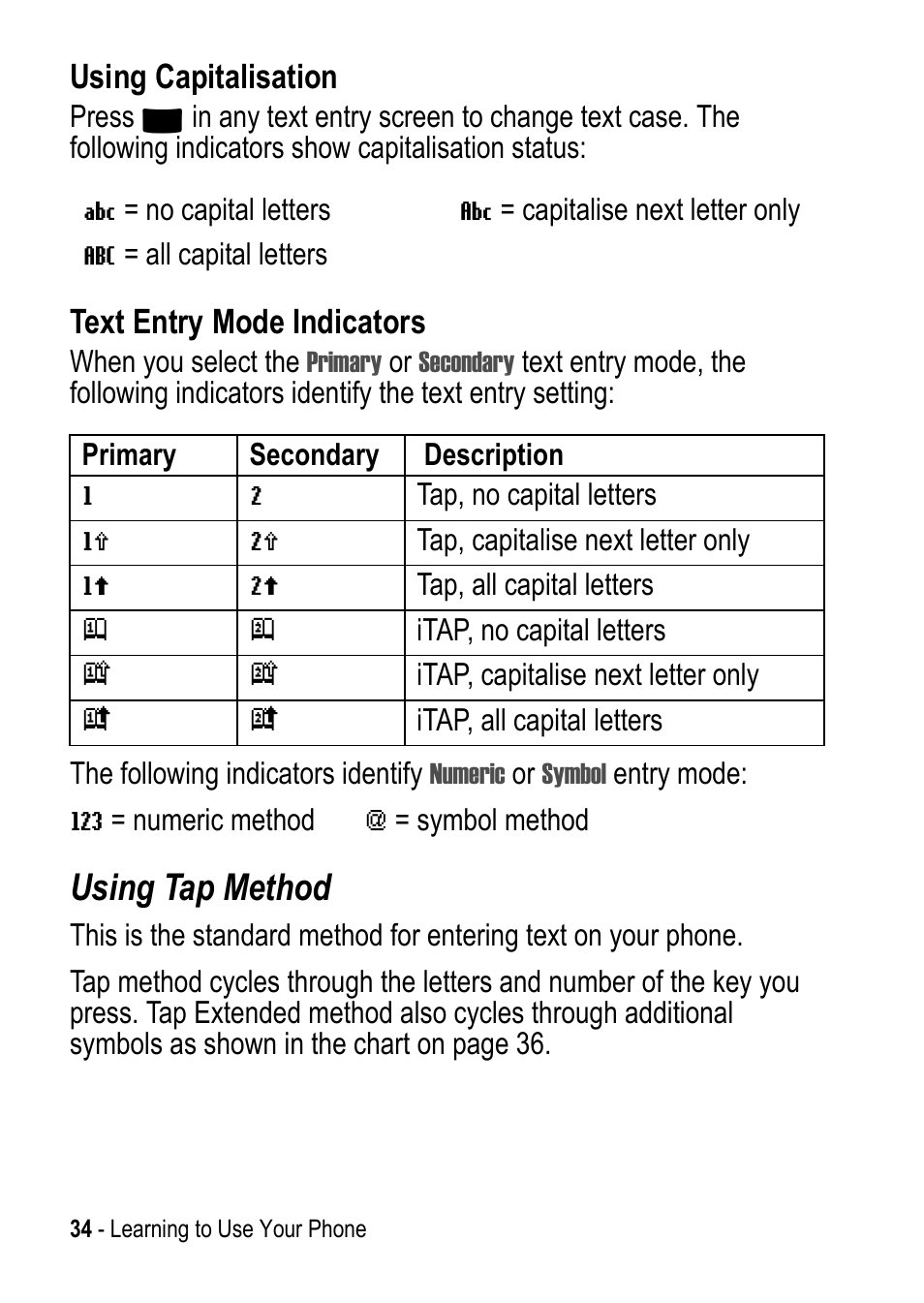 Using tap method | Motorola C390 User Manual | Page 34 / 86