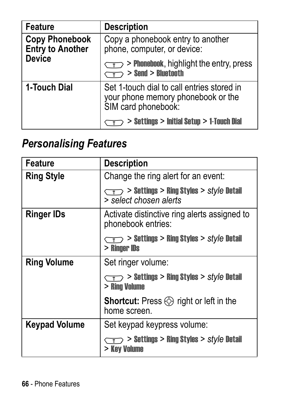 Personalising features | Motorola C390 User Manual | Page 66 / 86