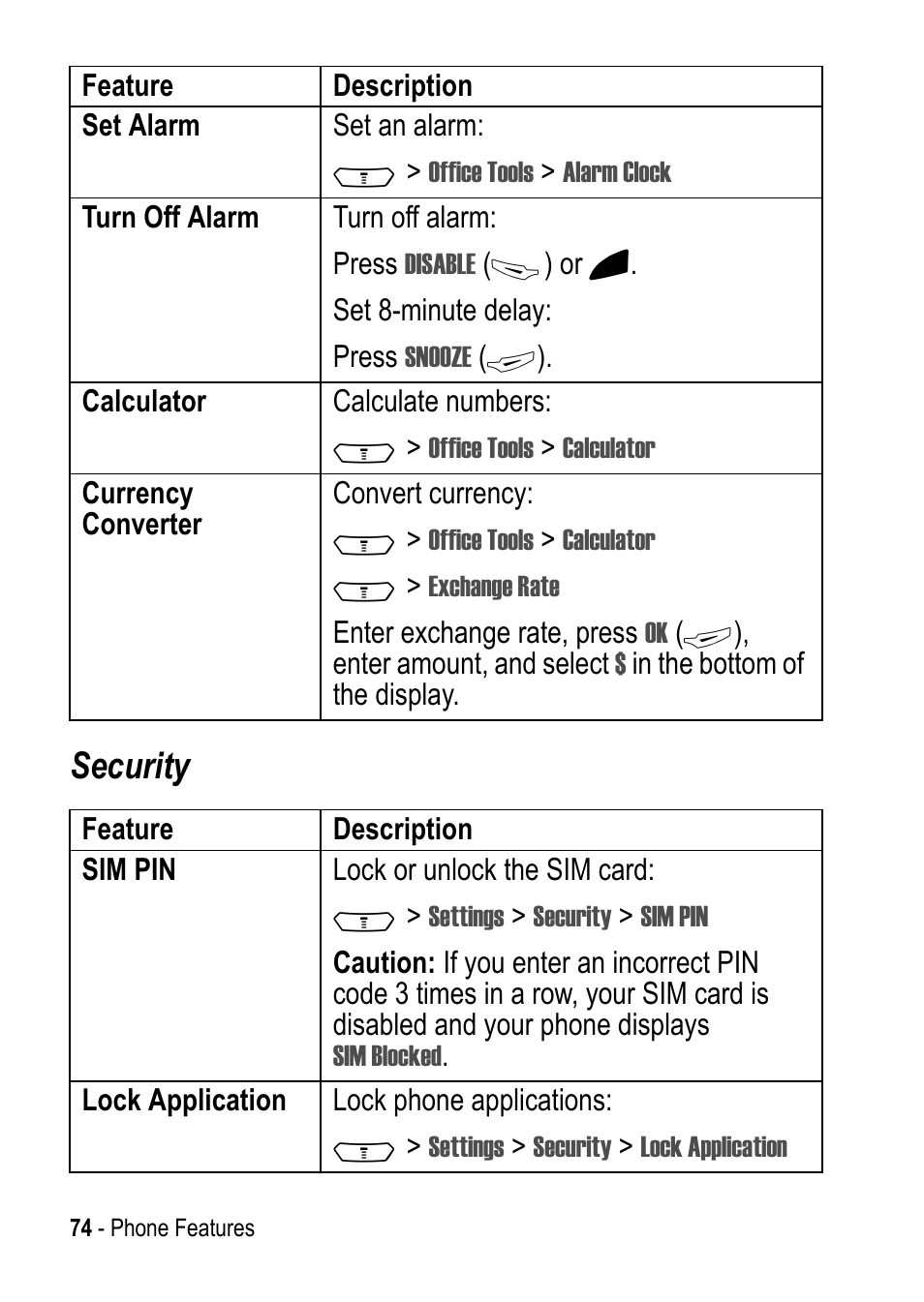 Security | Motorola C390 User Manual | Page 74 / 86