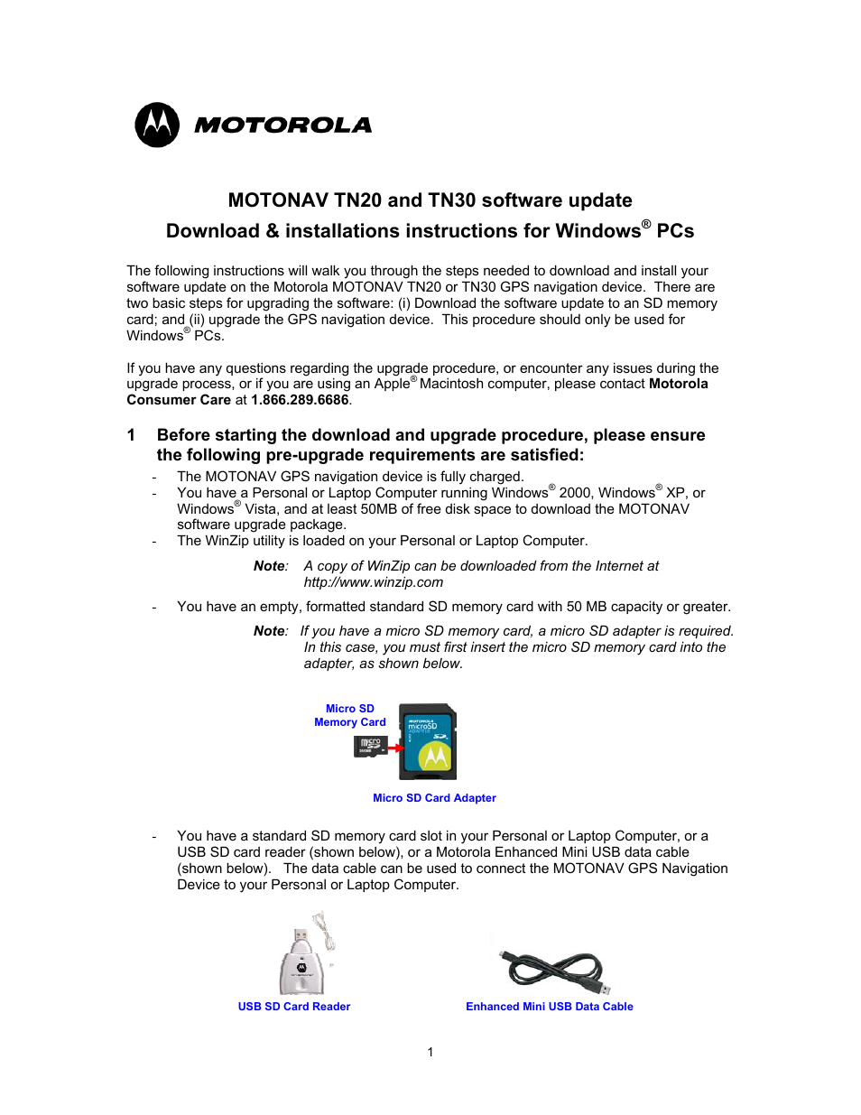 Motorola MOTONAV TN20 User Manual | 3 pages