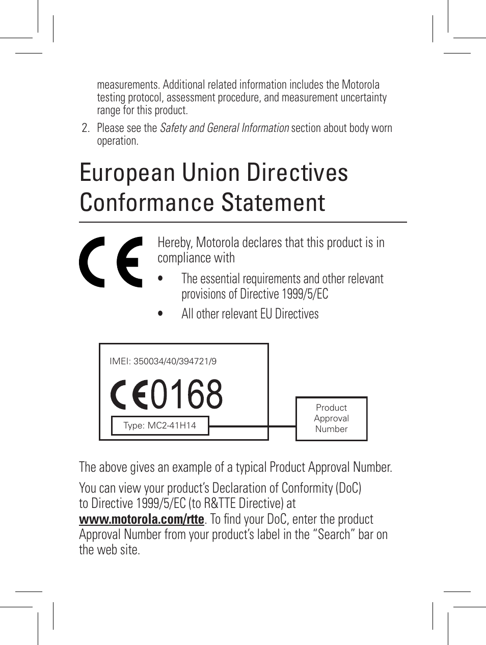 European union directives conformance statement | Motorola YOUR PHONE W360 User Manual | Page 23 / 39