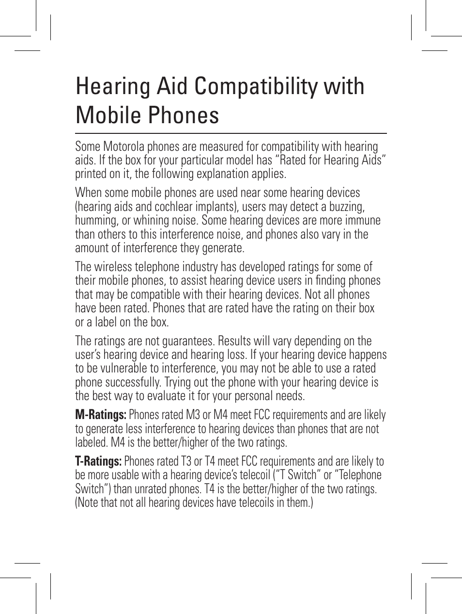 Hearing aid compatibility with mobile phones | Motorola YOUR PHONE W360 User Manual | Page 32 / 39