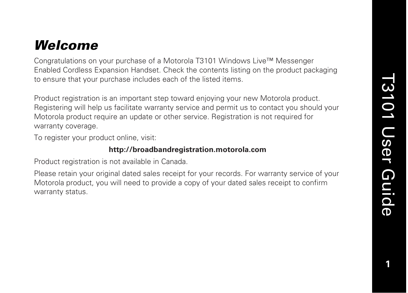 T3101 user guide, Welcome | Motorola T3101 User Manual | Page 15 / 60