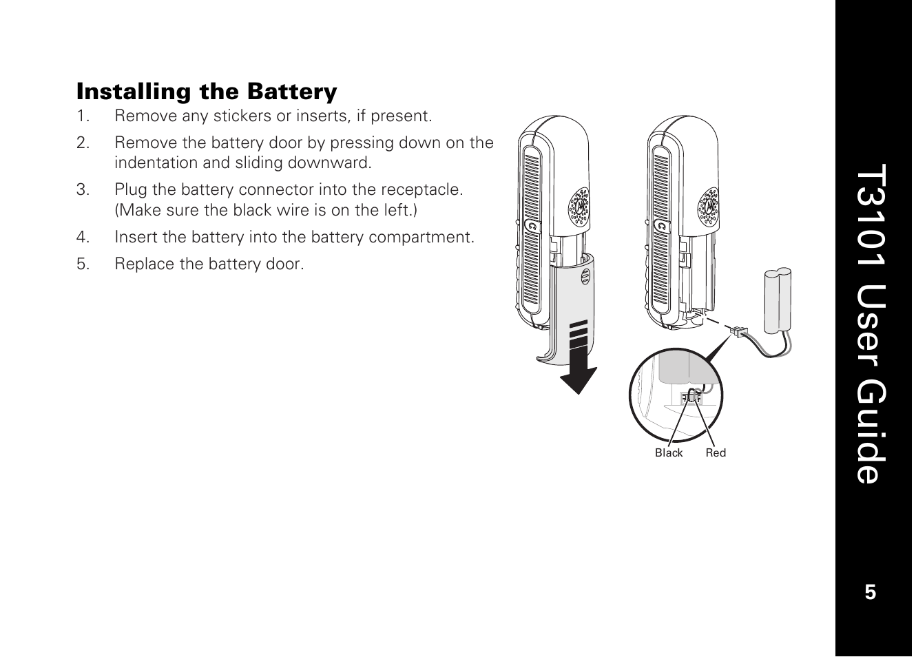 T3101 user guide, Installing the battery | Motorola T3101 User Manual | Page 19 / 60