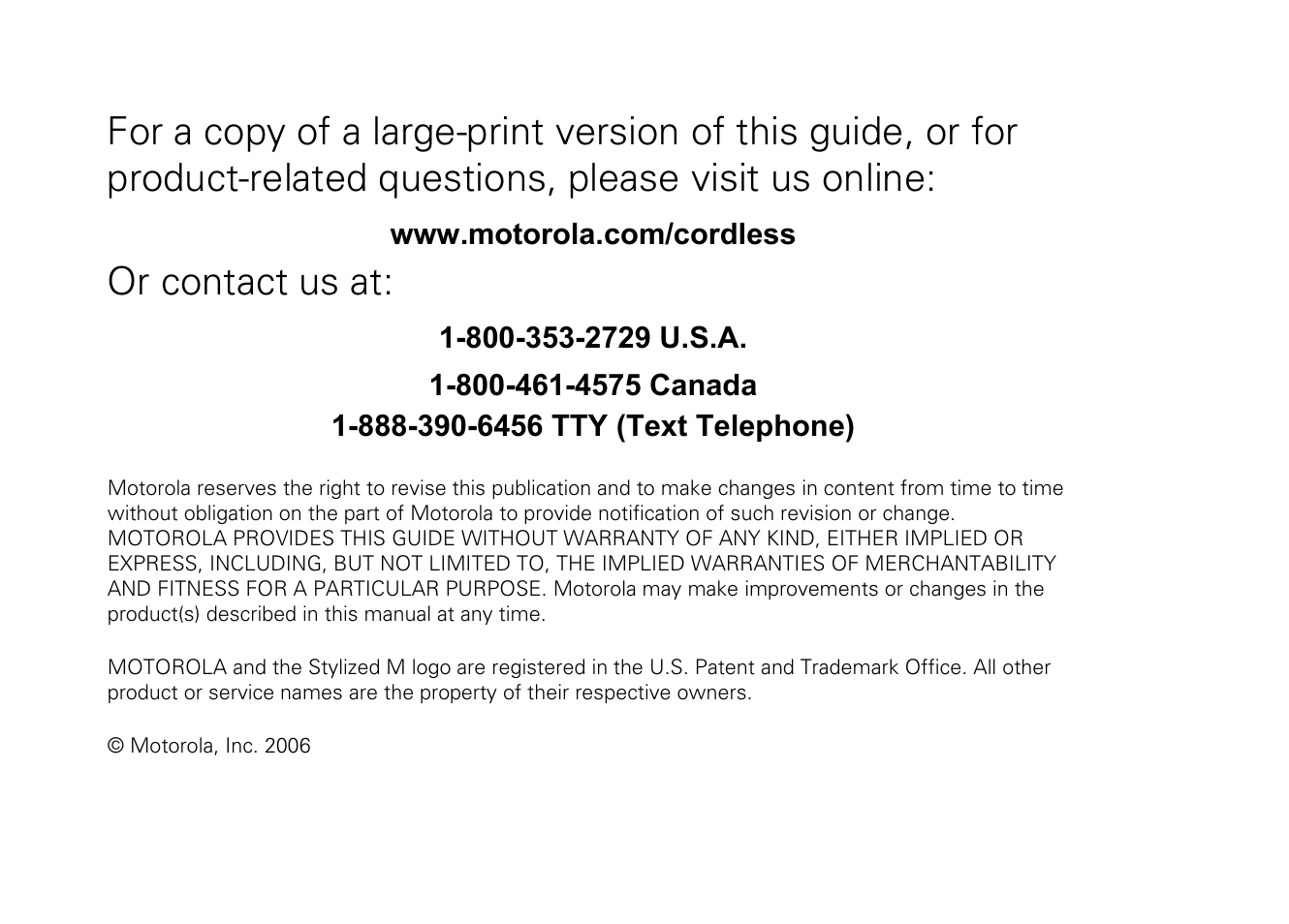 Or contact us at | Motorola T3101 User Manual | Page 2 / 60