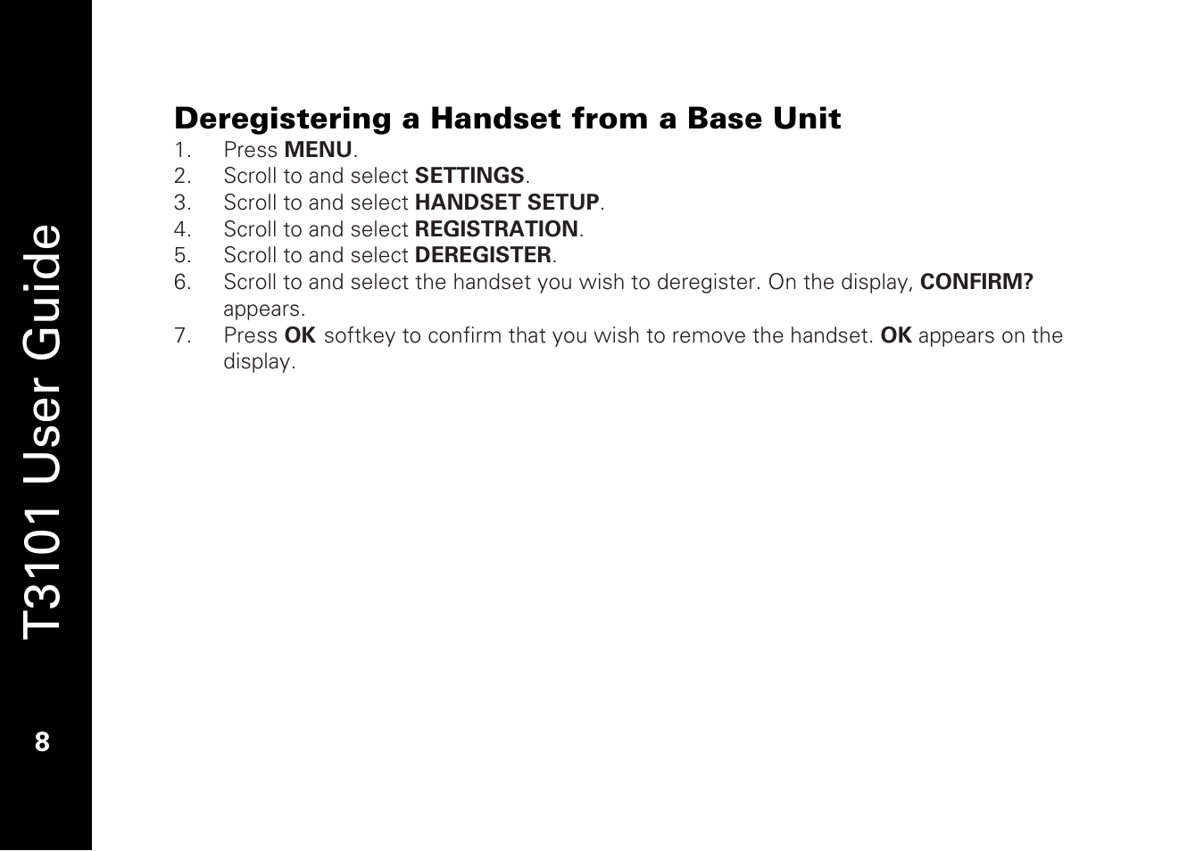 T3101 user guide, Deregistering a handset from a base unit | Motorola T3101 User Manual | Page 22 / 60