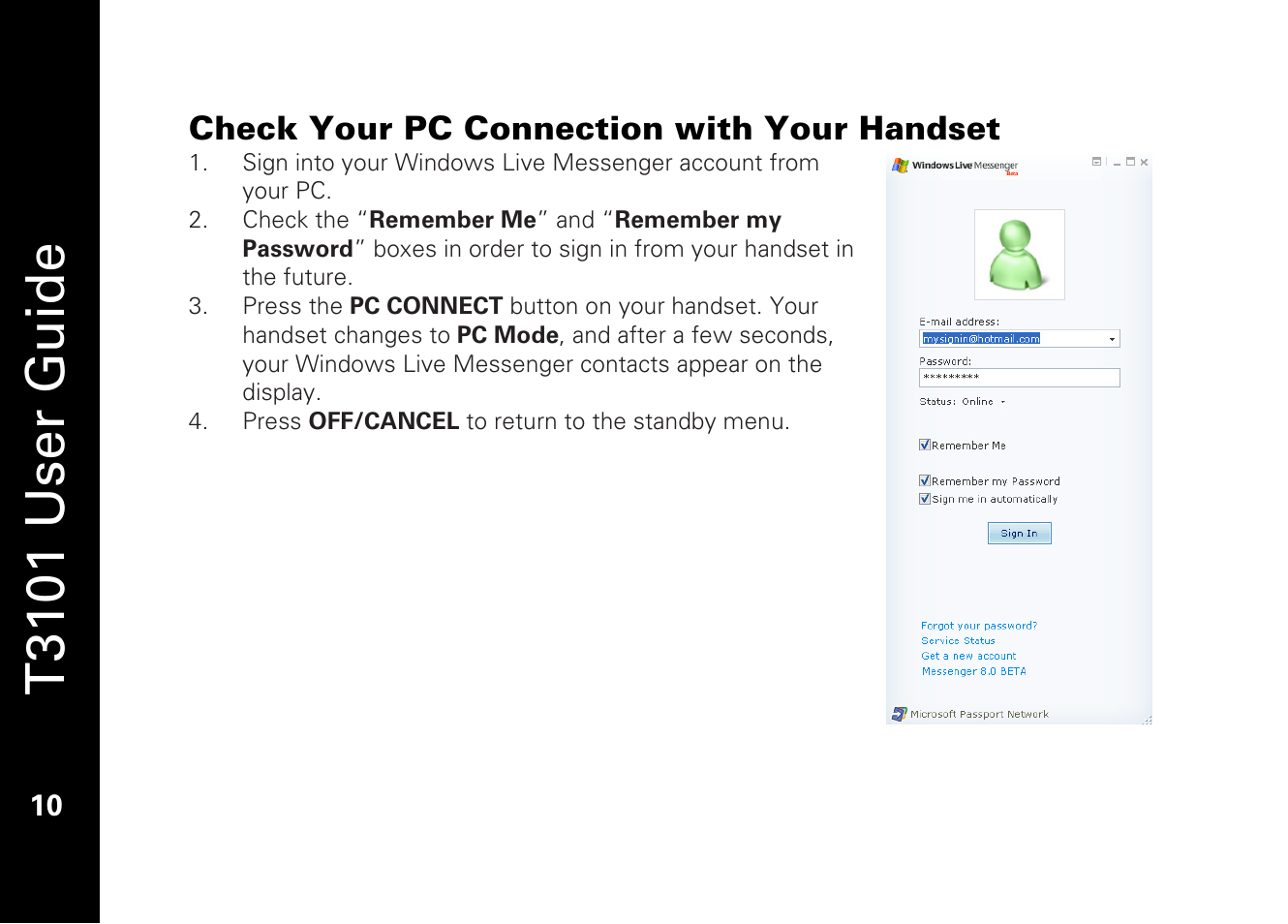 T3101 user guide, Check your pc connection with your handset | Motorola T3101 User Manual | Page 24 / 60