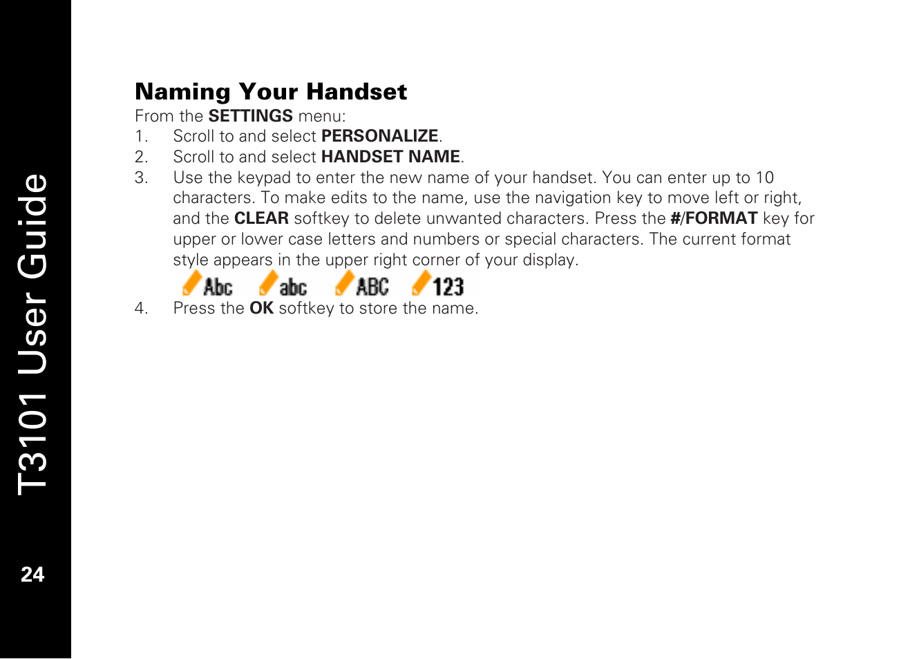 T3101 user guide, Naming your handset | Motorola T3101 User Manual | Page 38 / 60