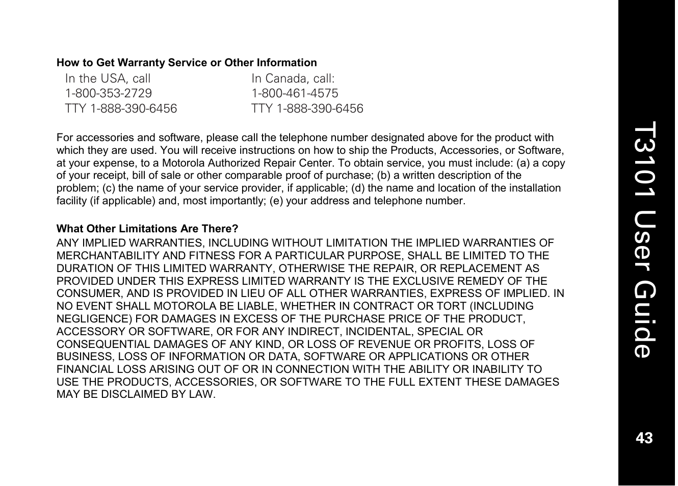 T3101 user guide | Motorola T3101 User Manual | Page 57 / 60