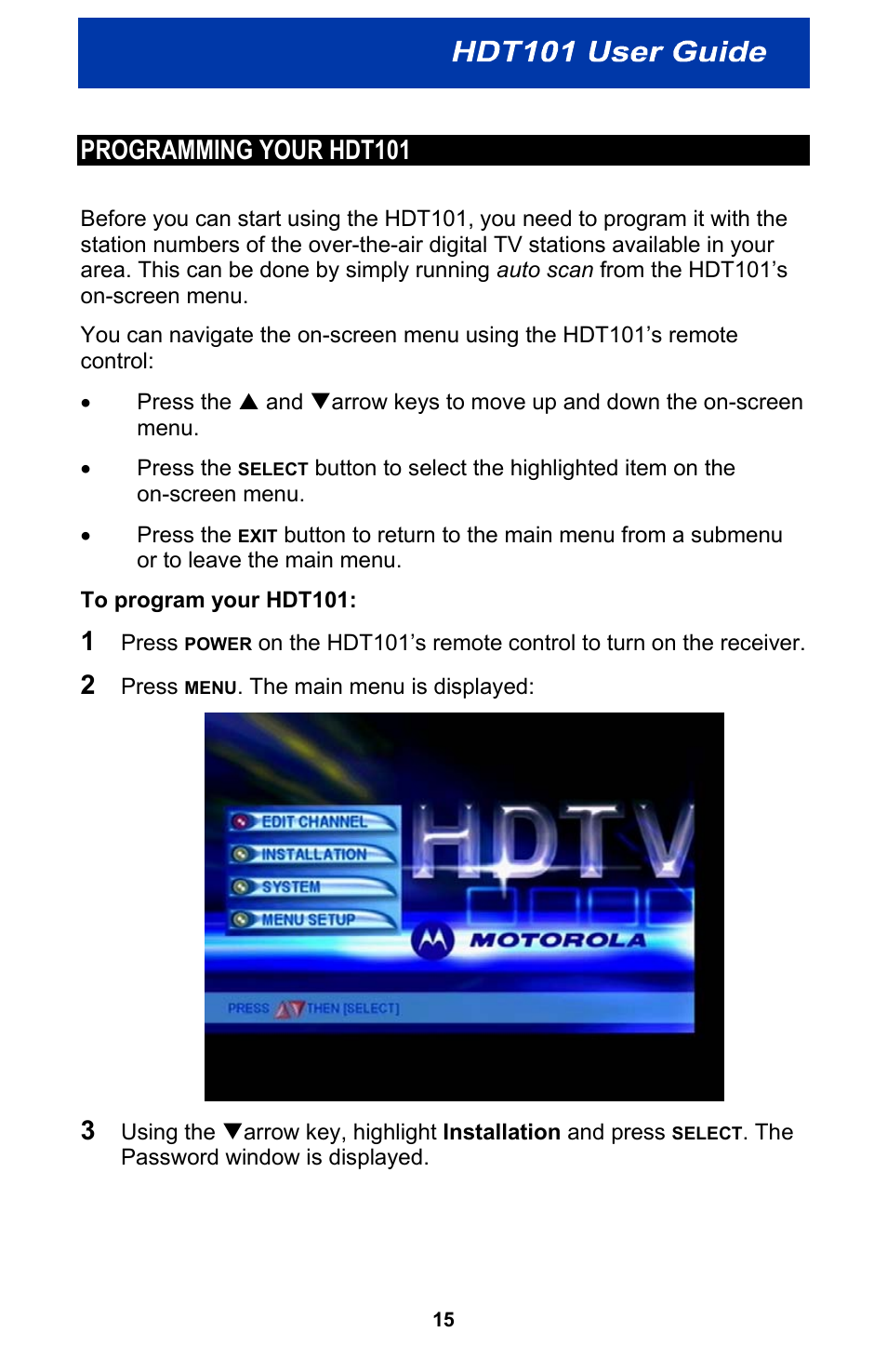 Programming your hdt101 | Motorola HDT101 User Manual | Page 21 / 54