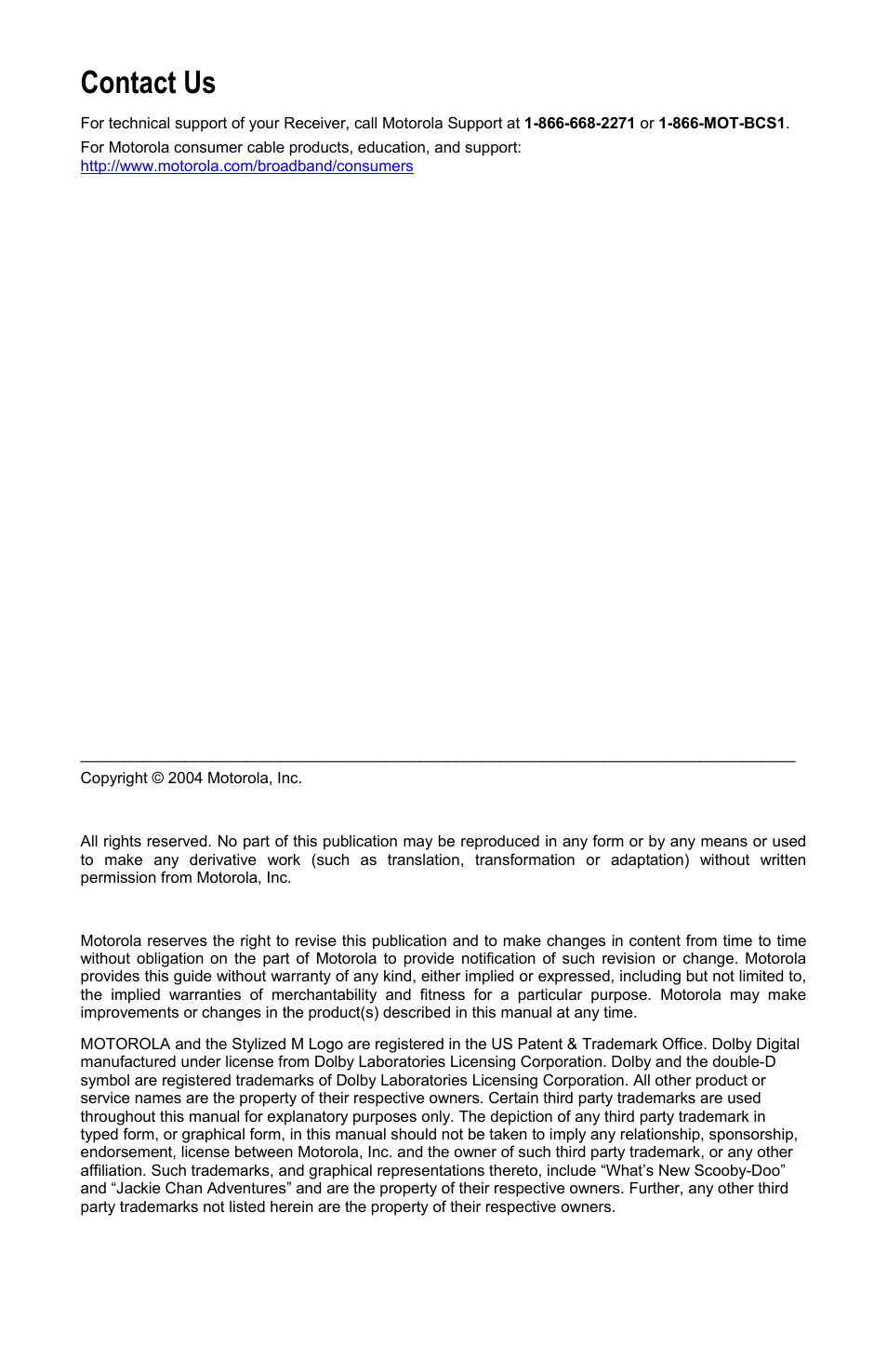 Contact us | Motorola HDT101 User Manual | Page 6 / 54