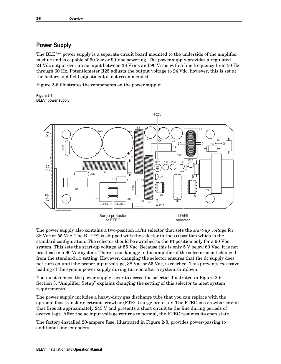 Power supply, The power supply also contains a two-position, Ble*/* installation and operation manual | Figure 2-6 ble*/* power supply | Motorola BLE*/* User Manual | Page 17 / 49