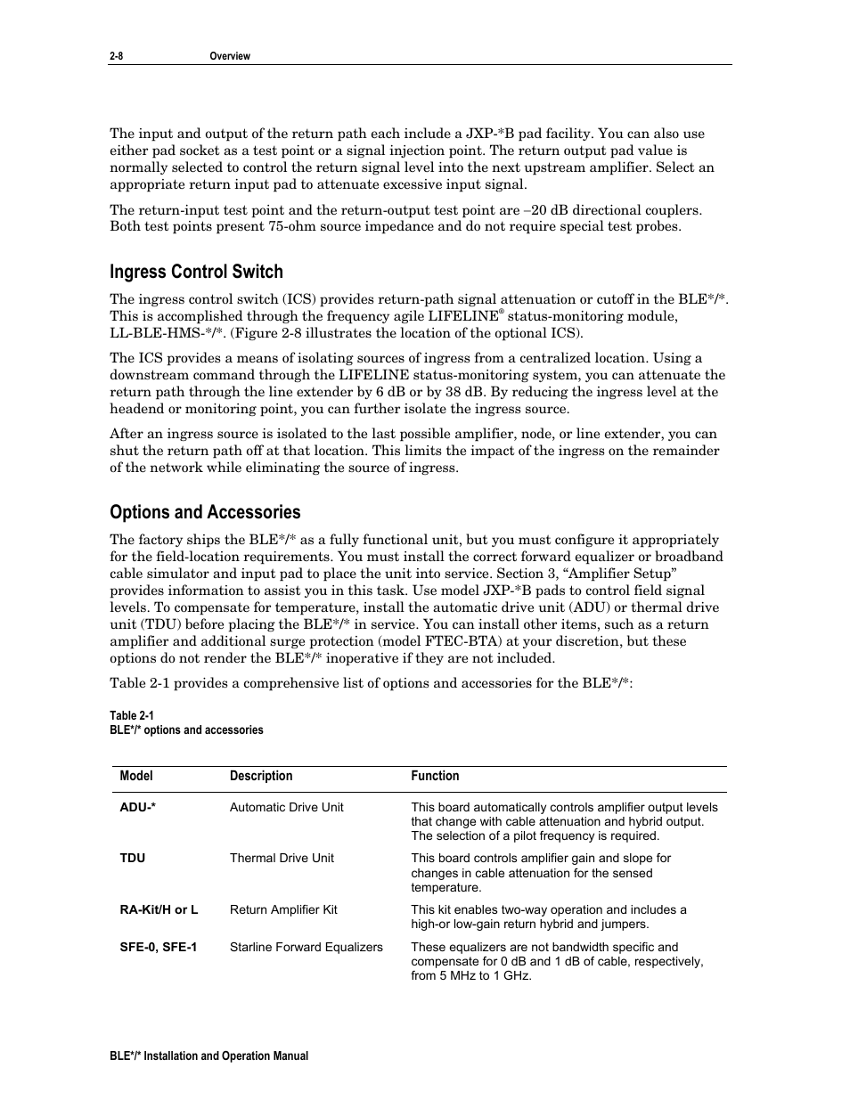 Ingress control switch, Options and accessories | Motorola BLE*/* User Manual | Page 19 / 49