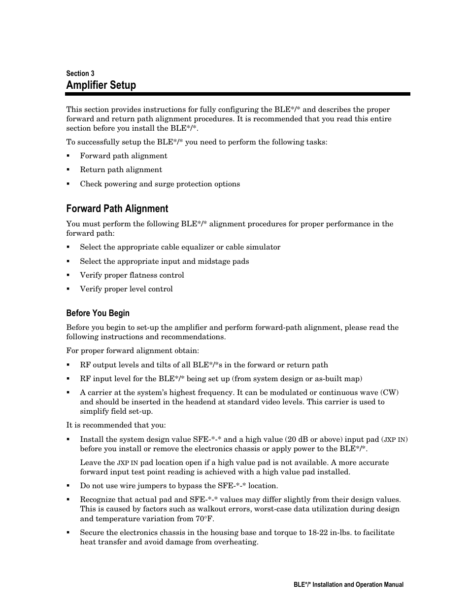 Amplifier setup, Forward path alignment, Before you begin | Motorola BLE*/* User Manual | Page 22 / 49