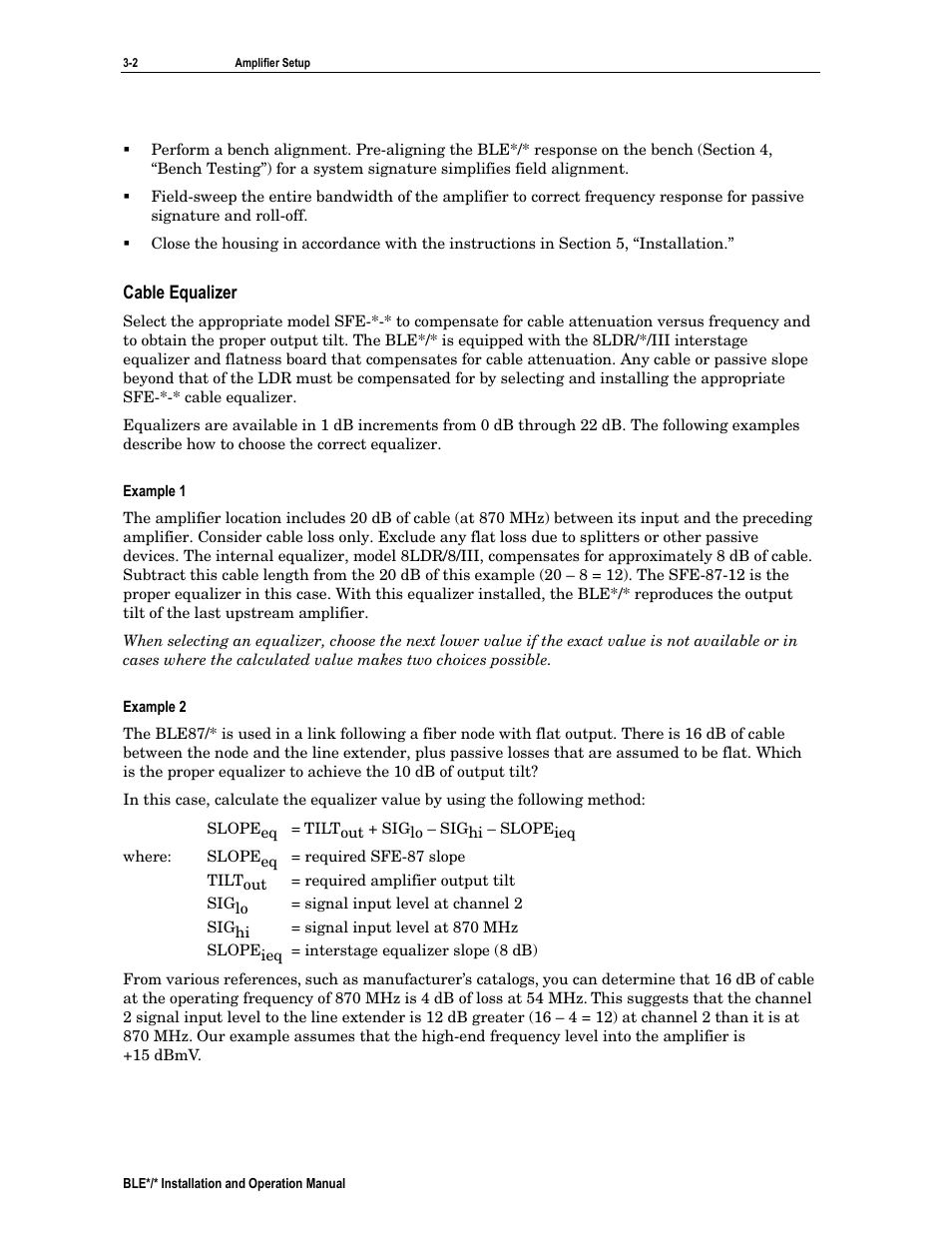 Cable equalizer, Example 1, Example 2 | Motorola BLE*/* User Manual | Page 23 / 49