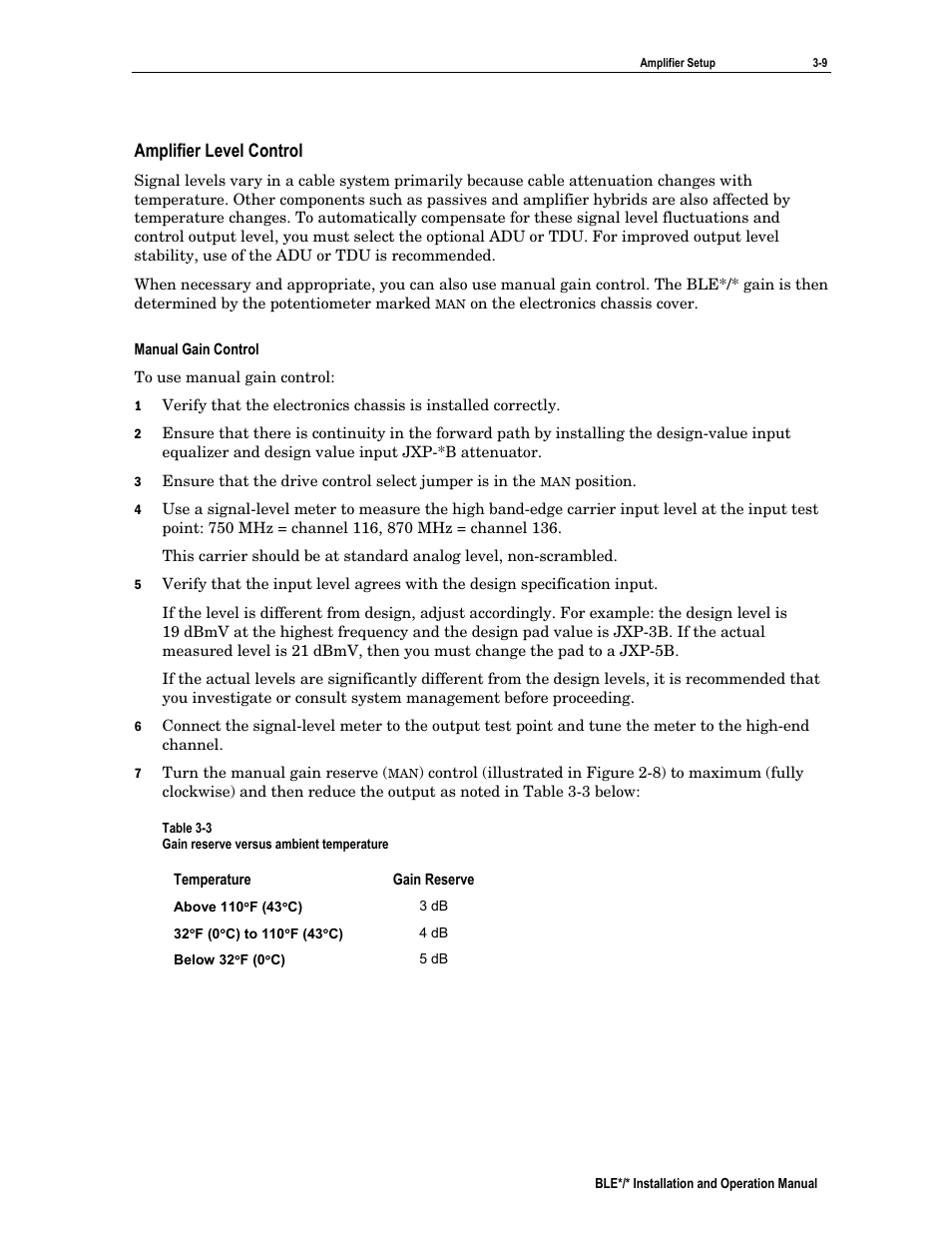 Amplifier level control, Manual gain control | Motorola BLE*/* User Manual | Page 30 / 49