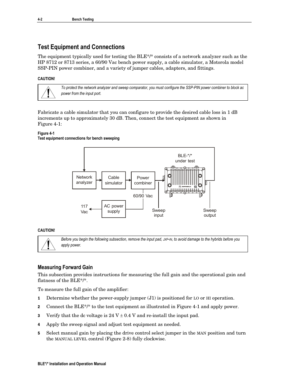 Test equipment and connections, Measuring forward gain | Motorola BLE*/* User Manual | Page 37 / 49