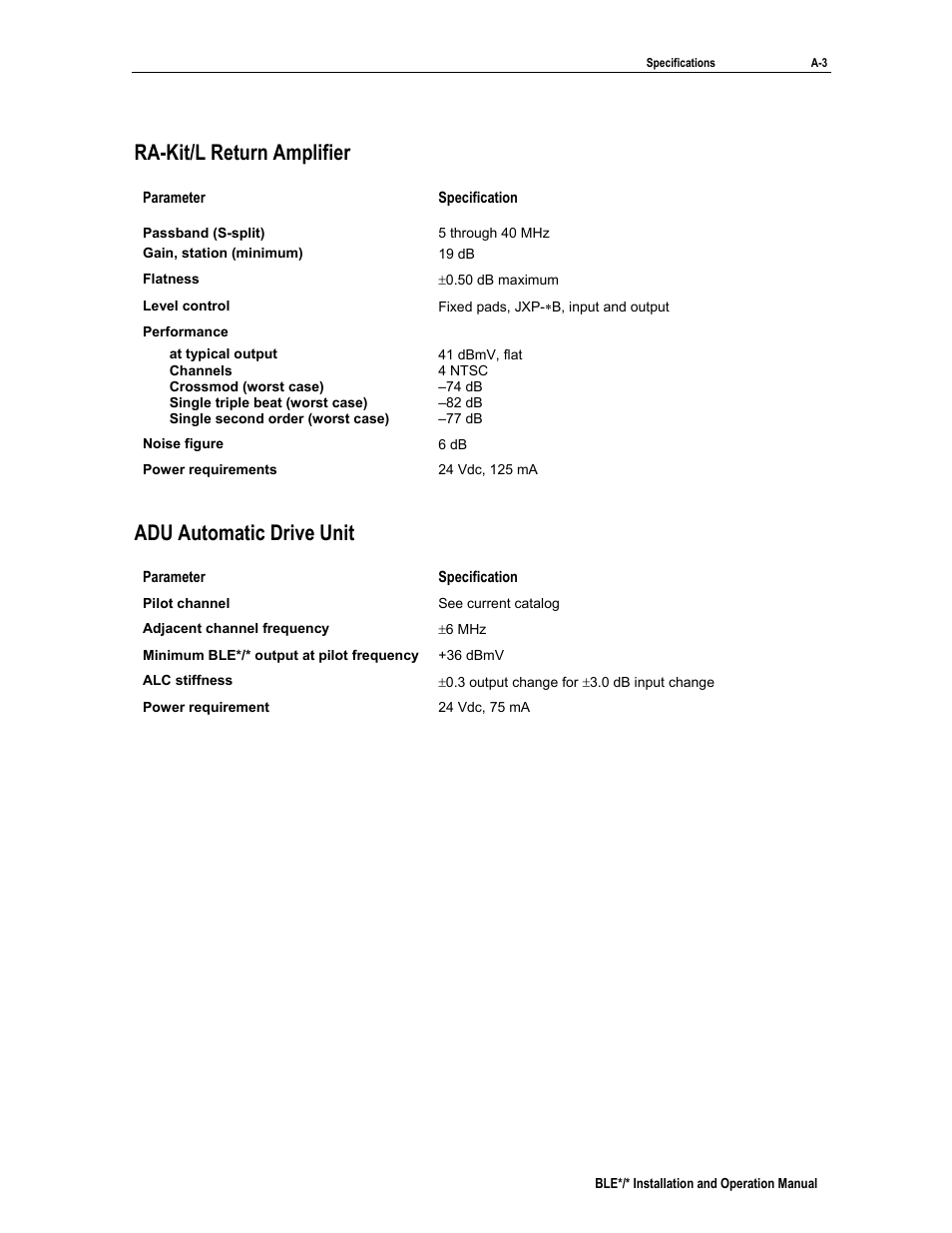 Ra-kit/l return amplifier, Adu automatic drive unit | Motorola BLE*/* User Manual | Page 46 / 49