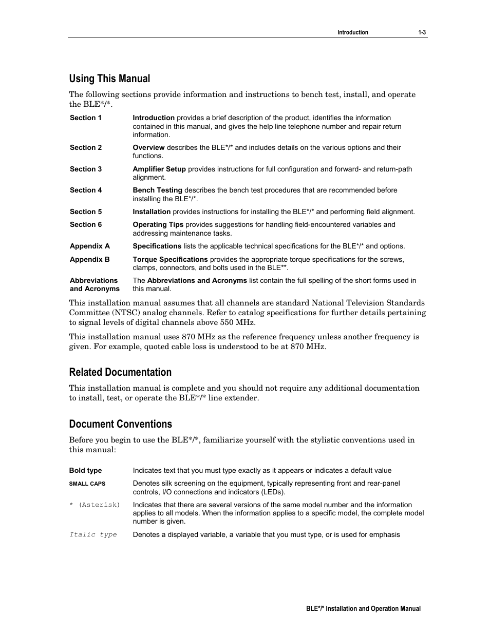 Using this manual, Related documentation, Document conventions | Motorola BLE*/* User Manual | Page 9 / 49