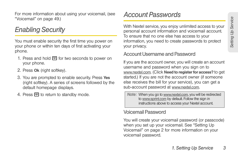 Enabling security, Account passwords | Motorola BRUTE NNTN7794B User Manual | Page 13 / 193