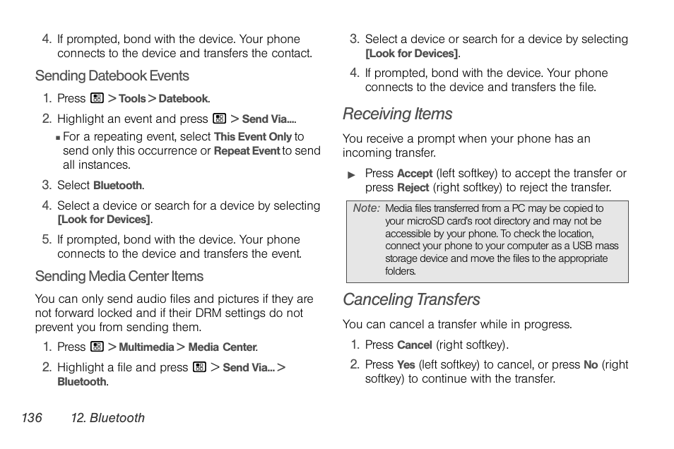 Receiving items, Canceling transfers | Motorola BRUTE NNTN7794B User Manual | Page 146 / 193