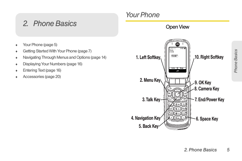 Phone basics, Your phone, Open view | Motorola BRUTE NNTN7794B User Manual | Page 15 / 193