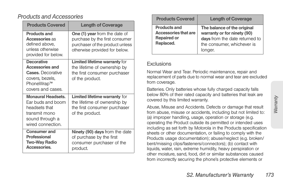 Products and accessories | Motorola BRUTE NNTN7794B User Manual | Page 183 / 193