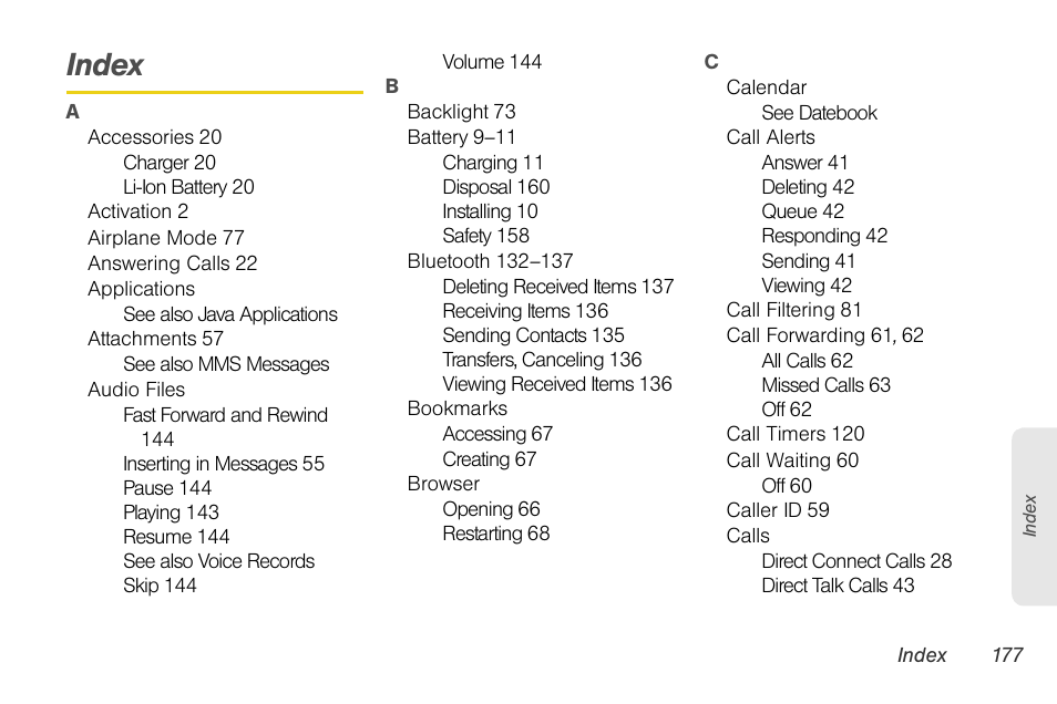 Index | Motorola BRUTE NNTN7794B User Manual | Page 187 / 193