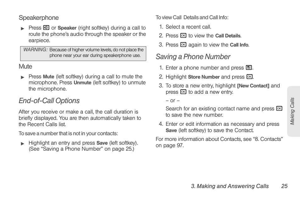 End-of-call options, Saving a phone number | Motorola BRUTE NNTN7794B User Manual | Page 35 / 193
