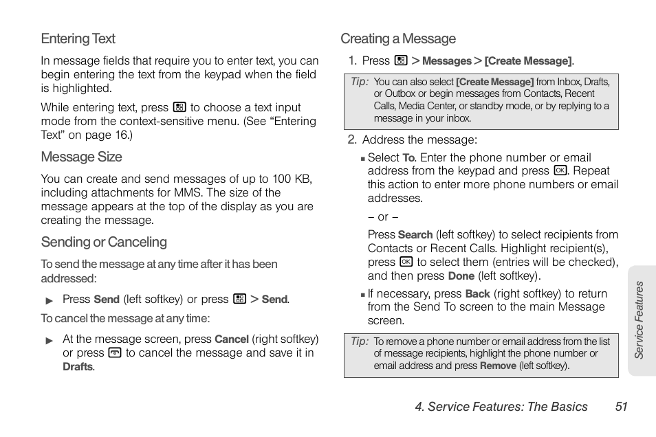 Entering text, Message size, Sending or canceling | Creating a message | Motorola BRUTE NNTN7794B User Manual | Page 61 / 193