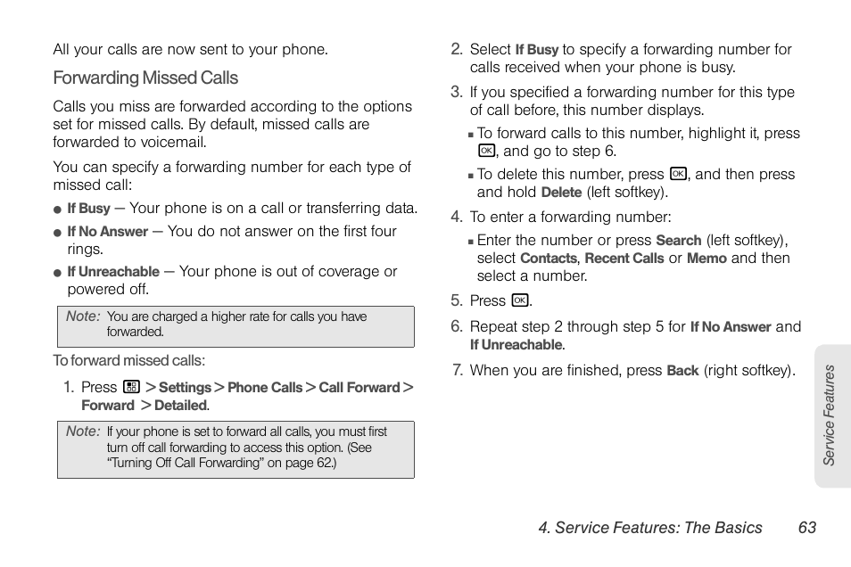 Forwarding missed calls | Motorola BRUTE NNTN7794B User Manual | Page 73 / 193