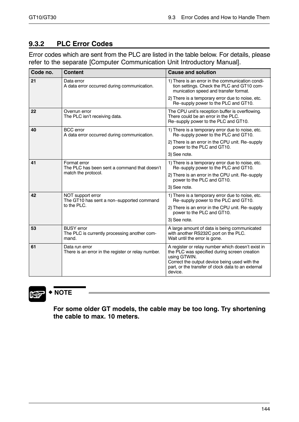 Plc error codes, 2 plc error codes | Motorola GT10 User Manual | Page 167 / 195