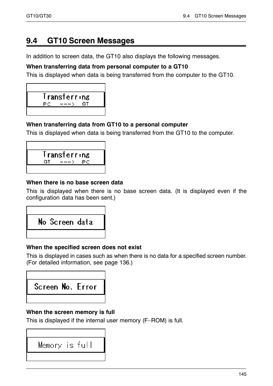 4 gt10 screen messages | Motorola GT10 User Manual | Page 168 / 195