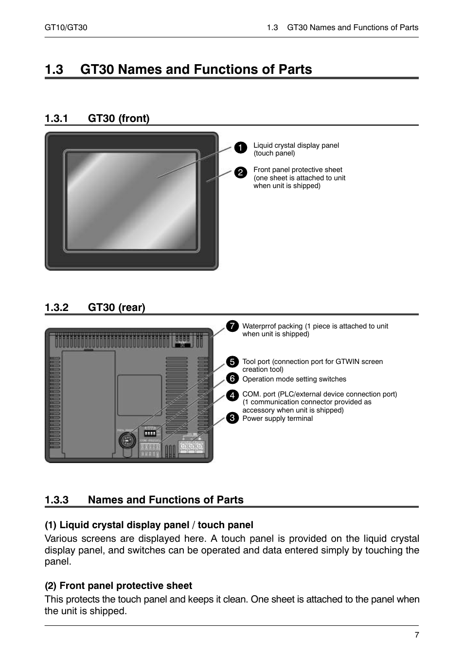 3 gt30 names and functions of parts, 1 gt30 (front), 2 gt30 (rear) | 3 names and functions of parts, Gt30 (front), Gt30 (rear), Names and functions of parts | Motorola GT10 User Manual | Page 30 / 195