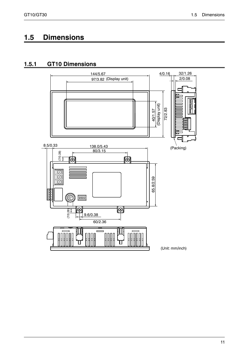 5 dimensions, 1 gt10 dimensions, Gt10 dimensions | Motorola GT10 User Manual | Page 34 / 195