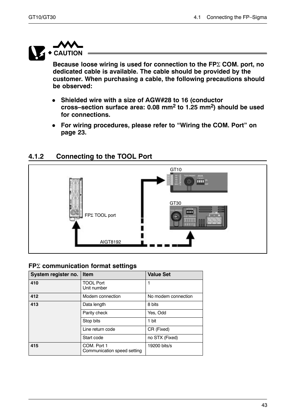 2 connecting to the tool port, Connecting to the tool port, Fp σ communication format settings | Motorola GT10 User Manual | Page 66 / 195