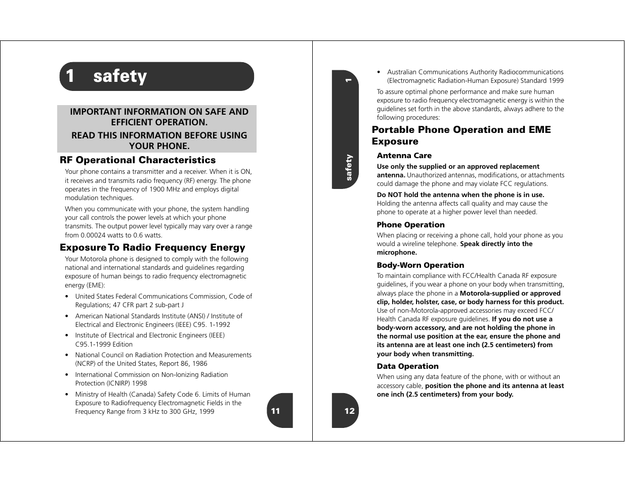 1safety | Motorola WIRELESS TELEPHONE User Manual | Page 4 / 44