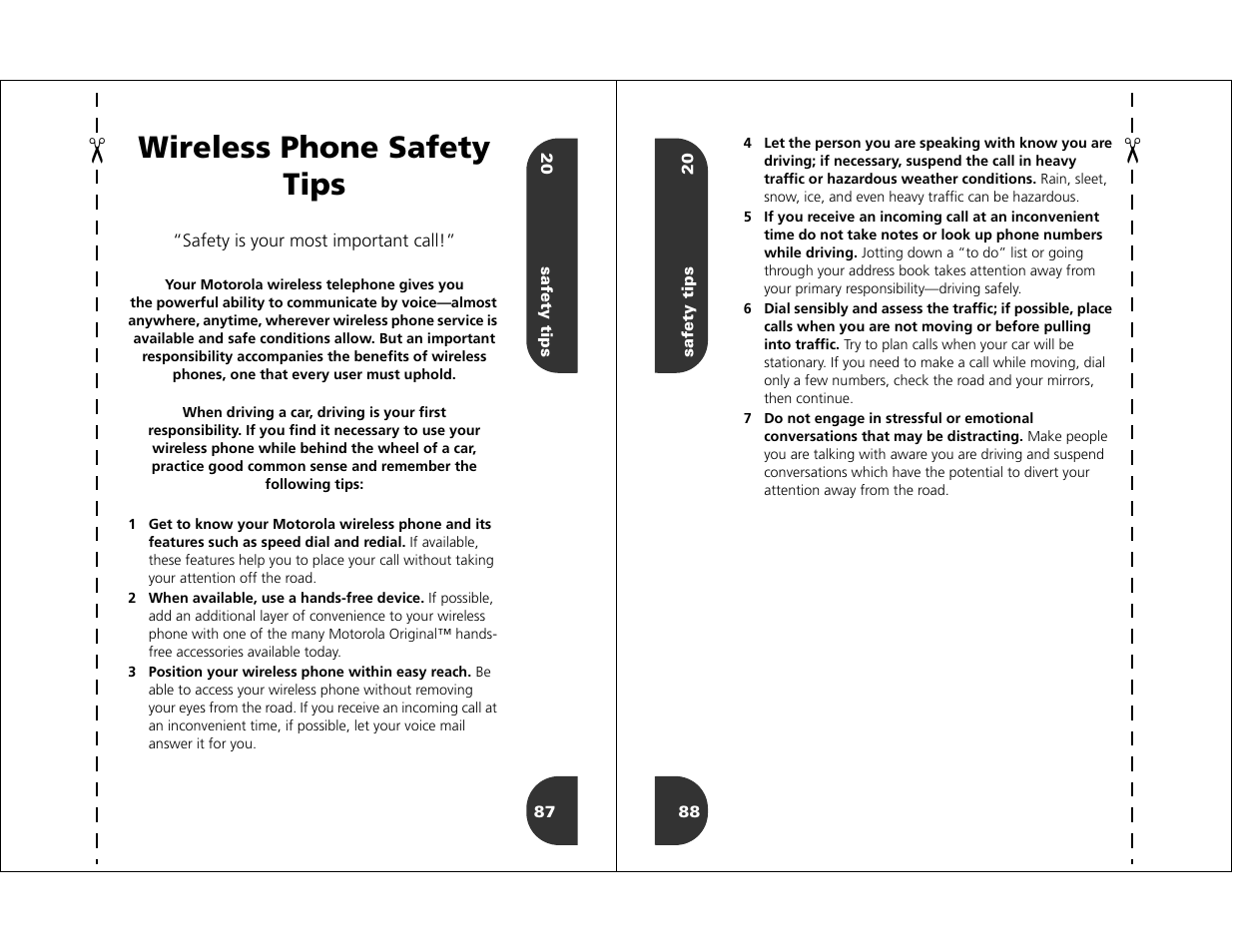 Safety tips, Wireless phone safety tips | Motorola WIRELESS TELEPHONE User Manual | Page 42 / 44