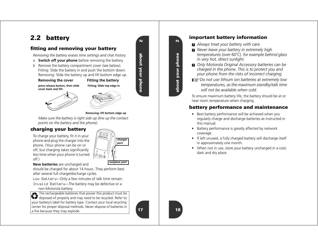 Battery, 2 battery | Motorola WIRELESS TELEPHONE User Manual | Page 7 / 44