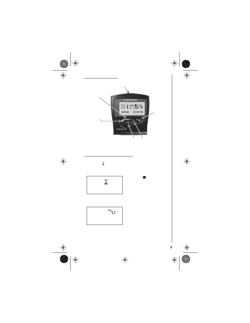 Control buttons, Loading memory, Start-up screen | W earing y o ur pager | Motorola 9501 User Manual | Page 11 / 42