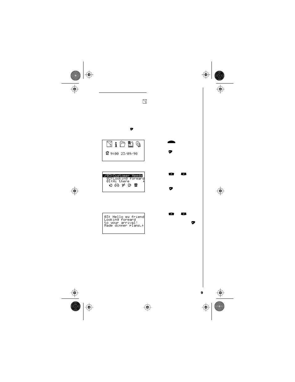 Reading messages, Main menu, Message preview | Read message, 3 d 9 > 8, F e i h | Motorola 9501 User Manual | Page 13 / 42