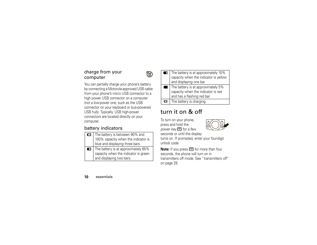 Turn it on & off | Motorola I296 H88XAH6JR2AN User Manual | Page 14 / 90