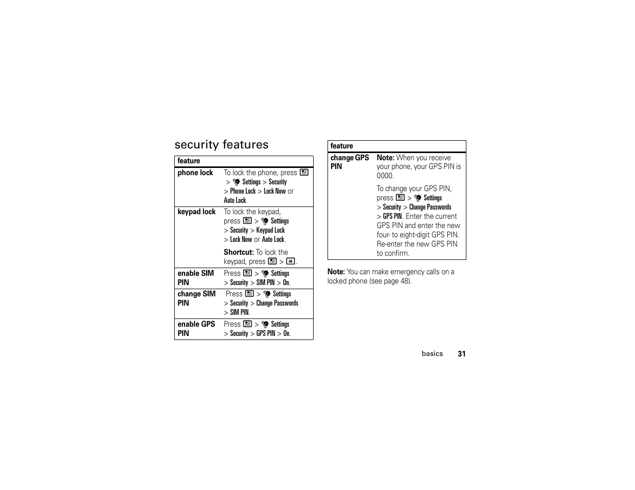 Security features | Motorola I296 H88XAH6JR2AN User Manual | Page 35 / 90