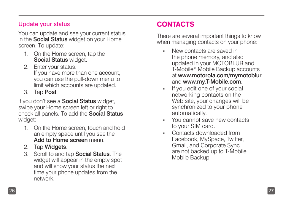 Contacts | Motorola CLIQ TM1668 User Manual | Page 15 / 41